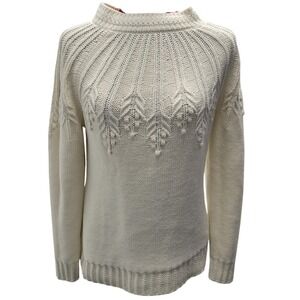 Talbots Cream Cable‎ Knit Mock Neck Yoke Stitch Sweater Women
 Size Med J455